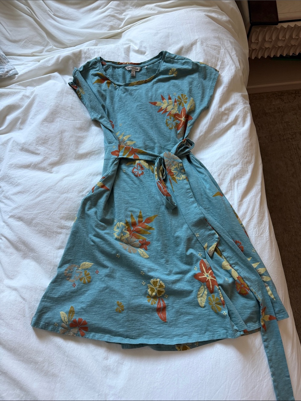 Toad&Co Cue Wrap Short Sleeve Dress — Teal Floral - Picture 4 of 6